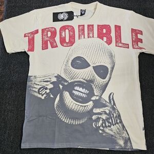 Crooks & Castles Mens Large 'Trouble' Ski Mask Gang All-over Graphic Printed Tee